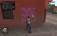 CJ가 농구장 근처의 첫 번째 태그에 스프레이를 뿌립니다.