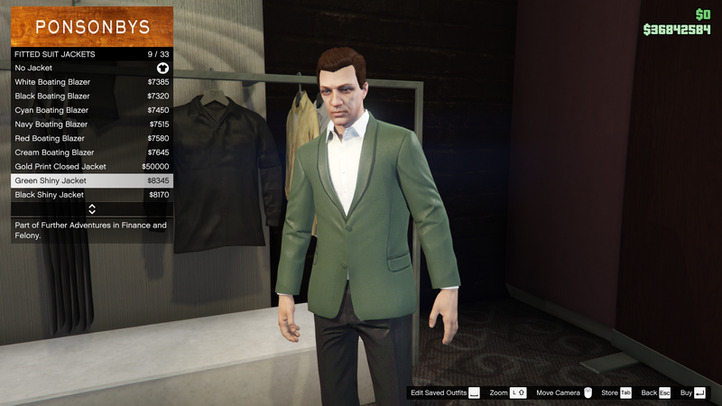 파일:FurtherAdventuresinFinanceandFelony-GTAO-MaleTops-FittedSuitJackets2-GreenShinyJacket.png