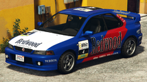Grand Theft Auto Online의 레드우드 레이싱 도색 술탄 RS 클래식. (후측면 보기)