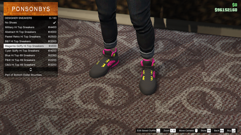파일:BottomDollarBounties-GTAOe-FemaleShoes-DesignerSneakers5-MagentaGüffyHiTopSneakers.png