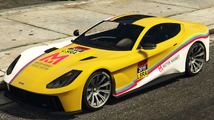 GTA 온라인의 컴페티션 모터 마켓 상징이 적용된 이탈리 GTO. (후측면)
