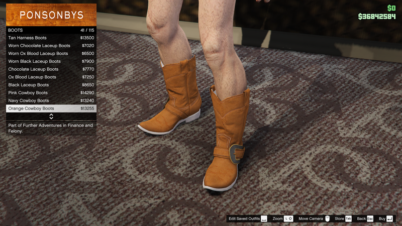 파일:FurtherAdventuresinFinanceandFelony-GTAO-MaleShoes-Boots3-OrangeCowboyBoots.png