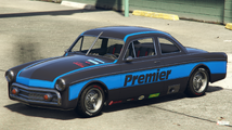 GTA 온라인에 등장하는 Premier 레이서 도색이 적용된 Clique. (후측면)