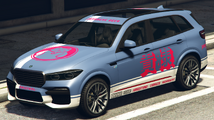 Grand Theft Auto 온라인의 키사마 레이서 도색을 적용한 레블라 GTS. (후측면 보기)