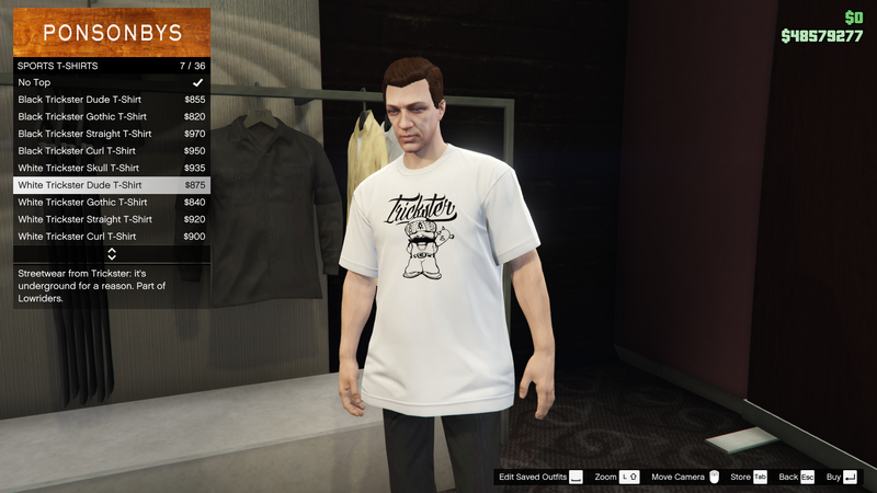 파일:Lowriders-GTAO-MaleTops-SportsTShirts6-WhiteTricksterDudeTShirt.png