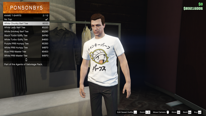 파일:AgentsofSabotage-GTAOe-MaleTops-AnimeTShirts1-WhiteChunkyBarfTee.png