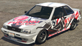 Fukaru Drift Team 로고가 포함된 "Rolling Dude No.7" 도색의 푸토. (후측면 보기)