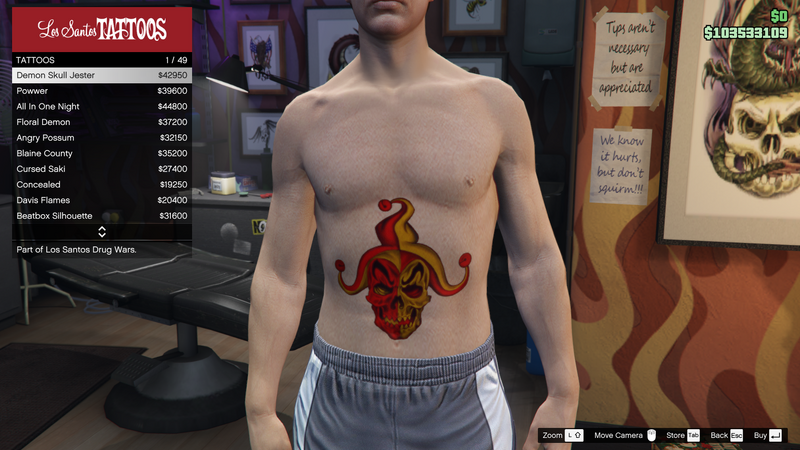파일:LosSantosDrugWars-GTAOe-MaleTattoos-TorsoStomach1-DemonSkullJester.png