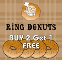 Grand Theft Auto: San Andreas 공식 매뉴얼에 실린 Rusty Brown's Ring Donuts 광고.