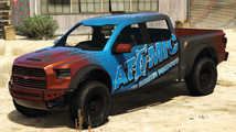 GTA Online의 카라카라 4x4 (Atomic 스폰서 리버리). (후측면 보기)