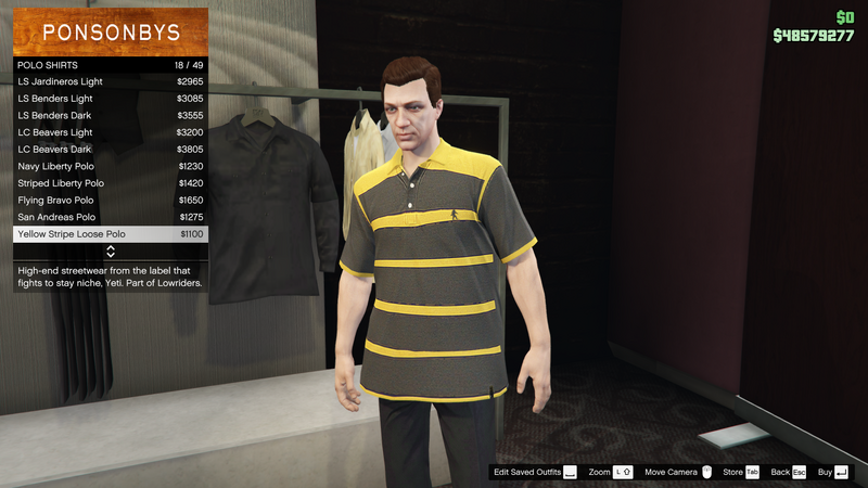 파일:Lowriders-GTAO-MaleTops-PoloShirts1-YellowStripeLoosePolo.png