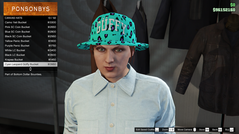 파일:BottomDollarBounties-GTAOe-FemaleHats-CanvasHats12-CyanLeopardGüffyBucket.png
