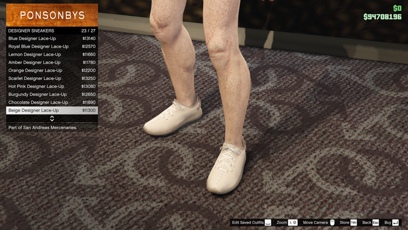 파일:SanAndreasMercenaries-GTAOe-MaleShoes-DesignerSneakers22-BeigeDesignerLaceUp.png