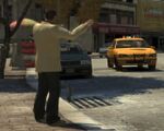 GTA IV에서 택시를 잡는 모습.