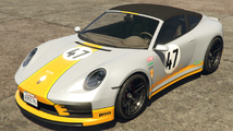 GTA Online의 RON Racing(론 레이싱) 리버리가 적용된 코멧 S2 카브리오. (후측면 보기)
