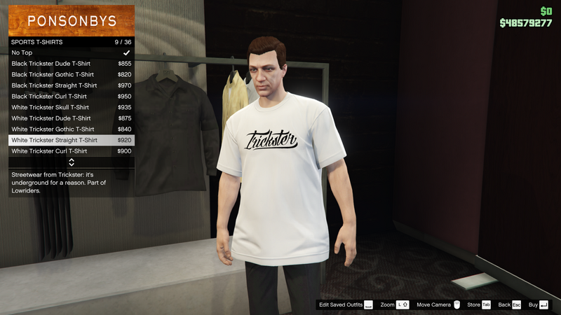 파일:Lowriders-GTAO-MaleTops-SportsTShirts8-WhiteTricksterStraightTShirt.png