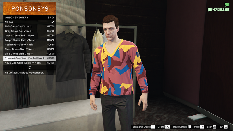 파일:SanAndreasMercenaries-GTAOe-MaleTops-VNeckSweaters8-ContrastGeoSandCastleVNeck.png