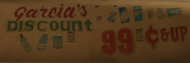 이스트 로스 산토스 매장에서 볼 수 있는 Garcia's 간판.