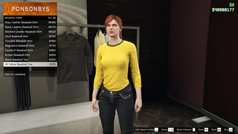 파일:Lowriders-GTAO-FemaleTops-SportsTops7-AllYellowBaseballTee.png