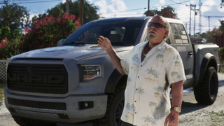 두 번째 트레일러에서 브라이언 헤더가 자신의 카라카라 4x4 옆에서 제이슨과 대화하는 모습.