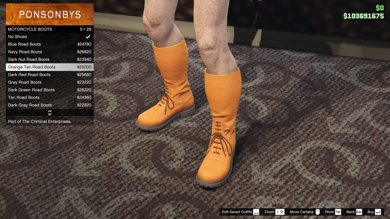 파일:TheCriminalEnterprises-GTAOe-MaleShoes-MotorcycleBoots4-OrangeTanRoadBoots.png