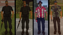 GTA III의 대체 카르텔 캐릭터 모델들. 첫 두 명은 도입부에 등장하며, 세 번째는 게임 파일에만 존재하고, 마지막 캐릭터는 교환 미션에 등장합니다.