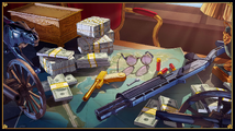 엘 루비오의 기지에 있는 엘 루비오의 책상을 보여주는 삽화. 페리코 피스톨과 컴뱃 샷건이 함께 있다.