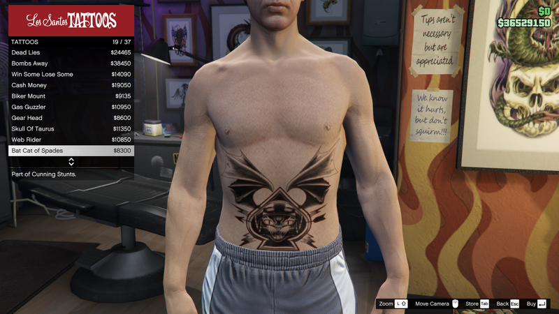파일:CunningStunts-GTAO-MaleTattoos-TorsoStomach1-BatCatofSpades.png