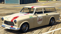 GTA 온라인의 스쿠터 브라더스 레이서(Scooter Bro's Racer) 도색을 한 파갈로아. (후면 쿼터 뷰)