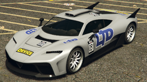 Grand Theft Auto 온라인의 LTD 상징이 적용된 Krieger. (후면 쿼터 뷰)