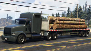 트레일러가 견인되고 있는 모습. 후면 사분면 보기