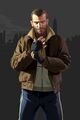 GTA IV 박스 아트에 사용된 니코의 아트워크. 게임 내와 달리 터틀넥 스웨터가 빨간색으로 묘사됨.