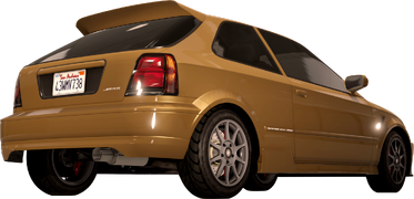 머스타드색 블리스타 칸조의 후면 쿼터 뷰.