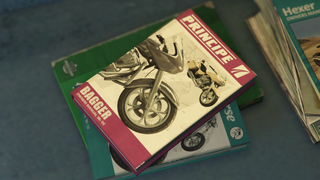 GTA 온라인의 오토바이 클럽 창고에서 발견된 배거의 소유자 매뉴얼. 제조사가 프린시페로 잘못 표시되어 있음에 유의.