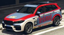 Grand Theft Auto Online의 레드우드 랠리 도색 레블라 GTS. (후측면 보기)