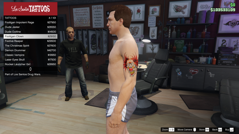 파일:LosSantosDrugWars-GTAOe-MaleTattoos-LeftArm4-FooliganClown.png