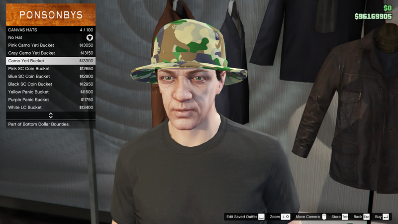 파일:BottomDollarBounties-GTAOe-MaleHats-CanvasHats3-CamoYetiBucket.png