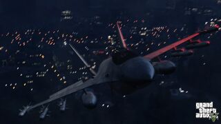 Grand Theft Auto V 및 Grand Theft Auto 온라인에서 P-996 레이저를 탄 마이클 드 산타.