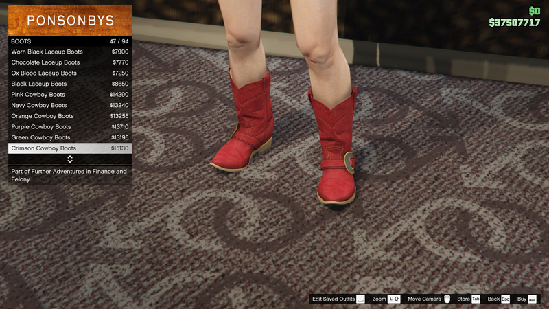 파일:FurtherAdventuresinFinanceandFelony-GTAO-FemaleShoes-Boots6-CrimsonCowboyBoots.png