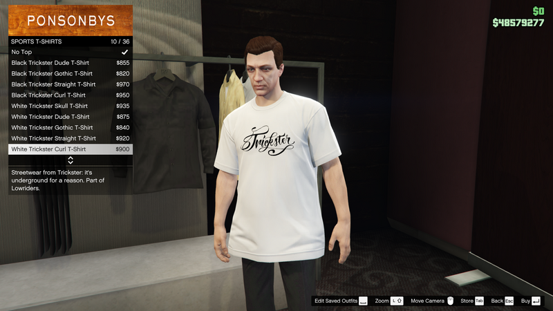 파일:Lowriders-GTAO-MaleTops-SportsTShirts9-WhiteTricksterCurlTShirt.png