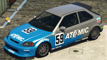 GTA Online의 블리스타 칸조 (Atomic 모터스포츠 리버리). (후측면 보기)