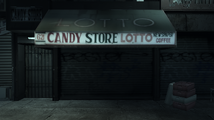조명이 켜진 차양이 있는 야간의 Lotto.