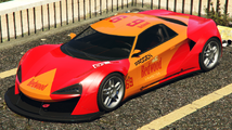 Grand Theft Auto Online의 레드우드 레이싱 도색 이탈리 GTB 커스텀. (후측면 보기)