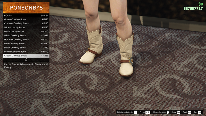 파일:FurtherAdventuresinFinanceandFelony-GTAO-FemaleShoes-Boots14-CreamCowboyBoots.png