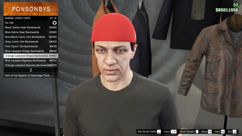 파일:AgentsofSabotage-GTAOe-MaleHats-AnimalPrintCaps7-OrangeLeopardStrapzBackwards.png