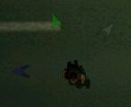 Grand Theft Auto 2의 나침반. 플레이어가 향할 수 있는 여러 공중전화를 가리키고 있다.