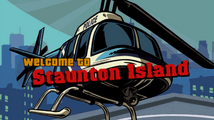"Welcome to Staunton Island(스톤턴 아일랜드에 오신 것을 환영합니다)". 배경에 보이는 경찰 매버릭.