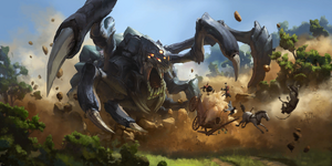 Vilemaw attacking a carriage.
