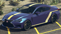 GTA 온라인의 벡트르에 적용된 위왕 골드 스트라이프 도색. (후방 쿼터 뷰)