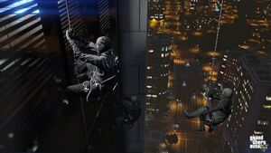 TheBureauRaid-GTAV-RoofApproachRappellingDown.jpg